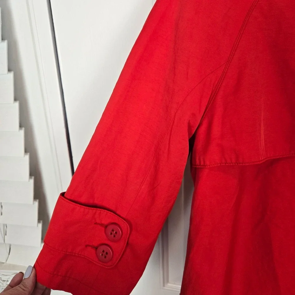 Anthropologie Tulle Cropped Trench Coat Womens XS Red 3/4‎ Retro Preppy Lined